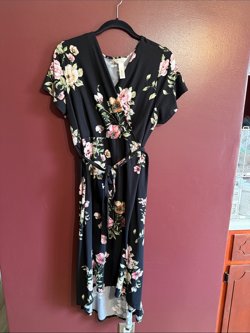 Black Floral High-Low Dress with Pink & Cream Blooms